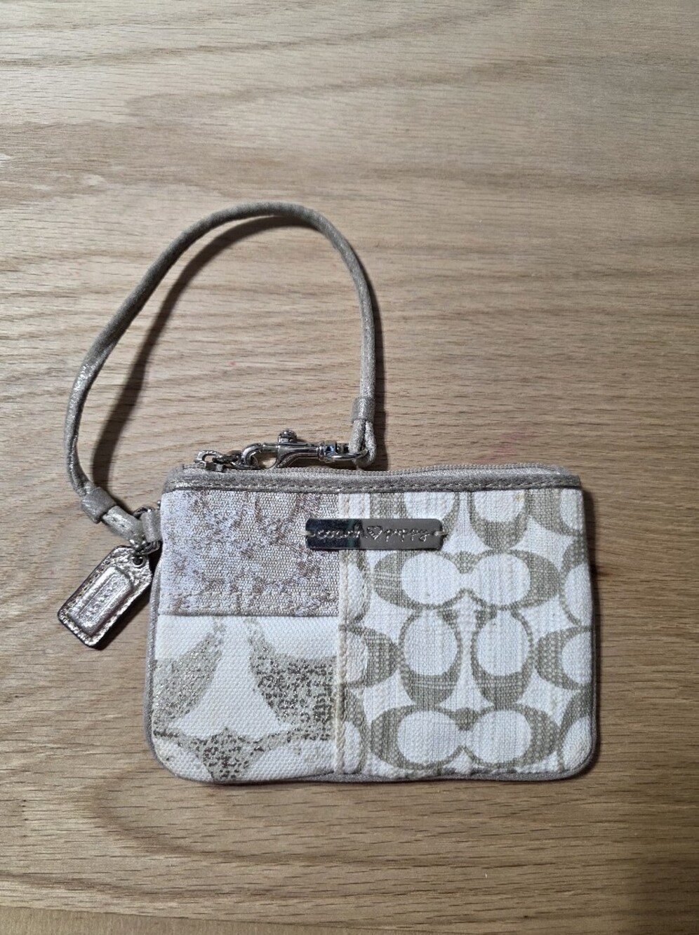 Coach Metallic Beige Signature Wristlet